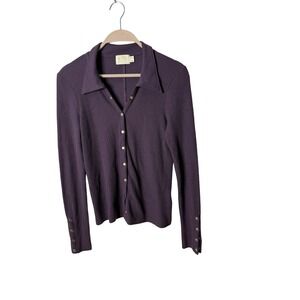 Nation LTD. size‎ medium made in peru Purple snap button up ribbed top
